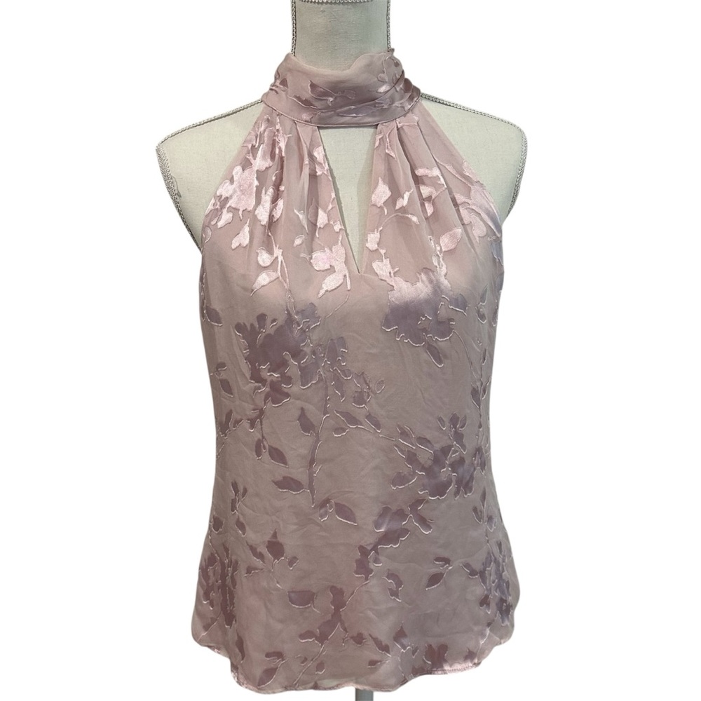 White House Black Market Light Pink Floral Halter Blouse